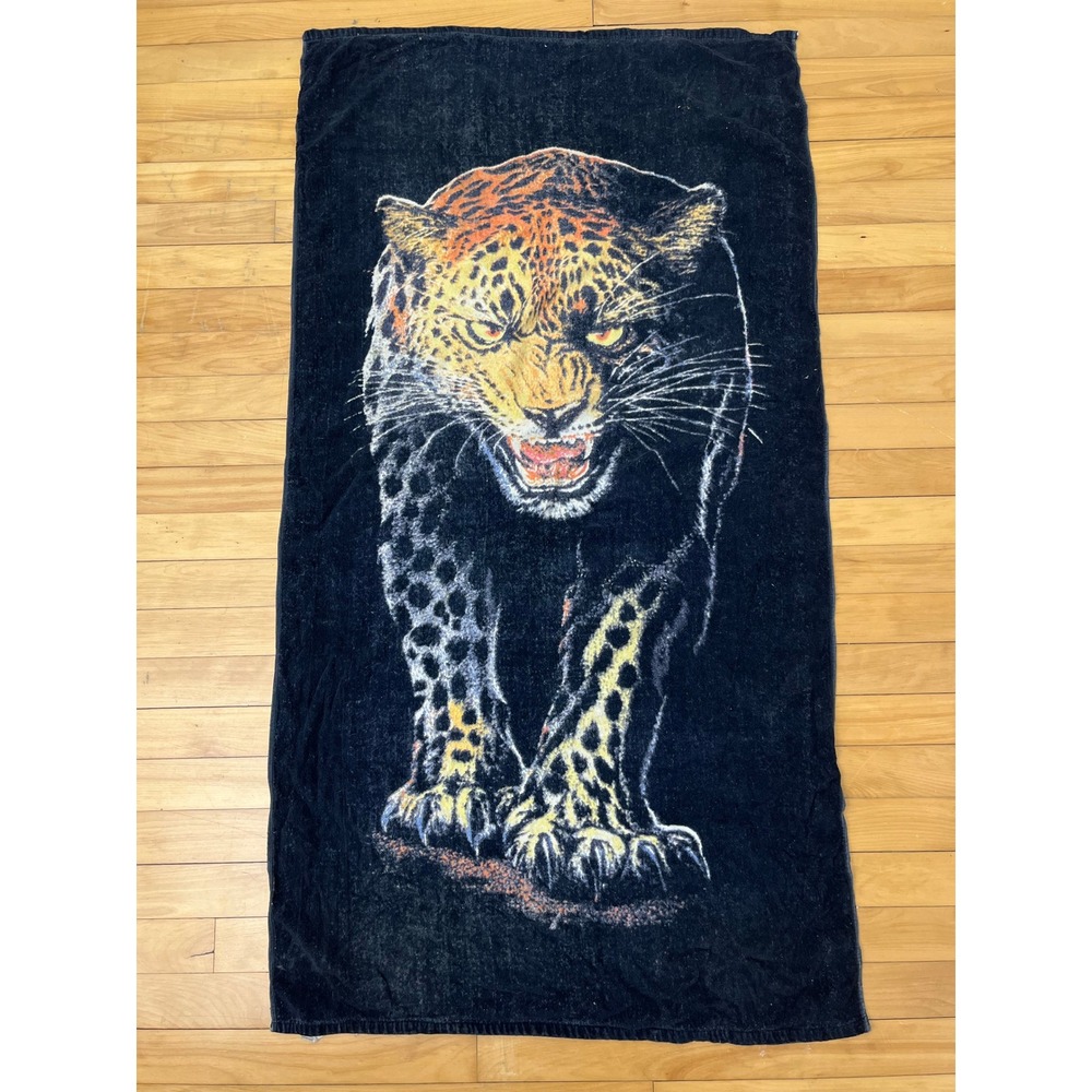 Vintage Leopard Graphic Beach Towel Black Big Cat Jaguar Animal Print Oversized